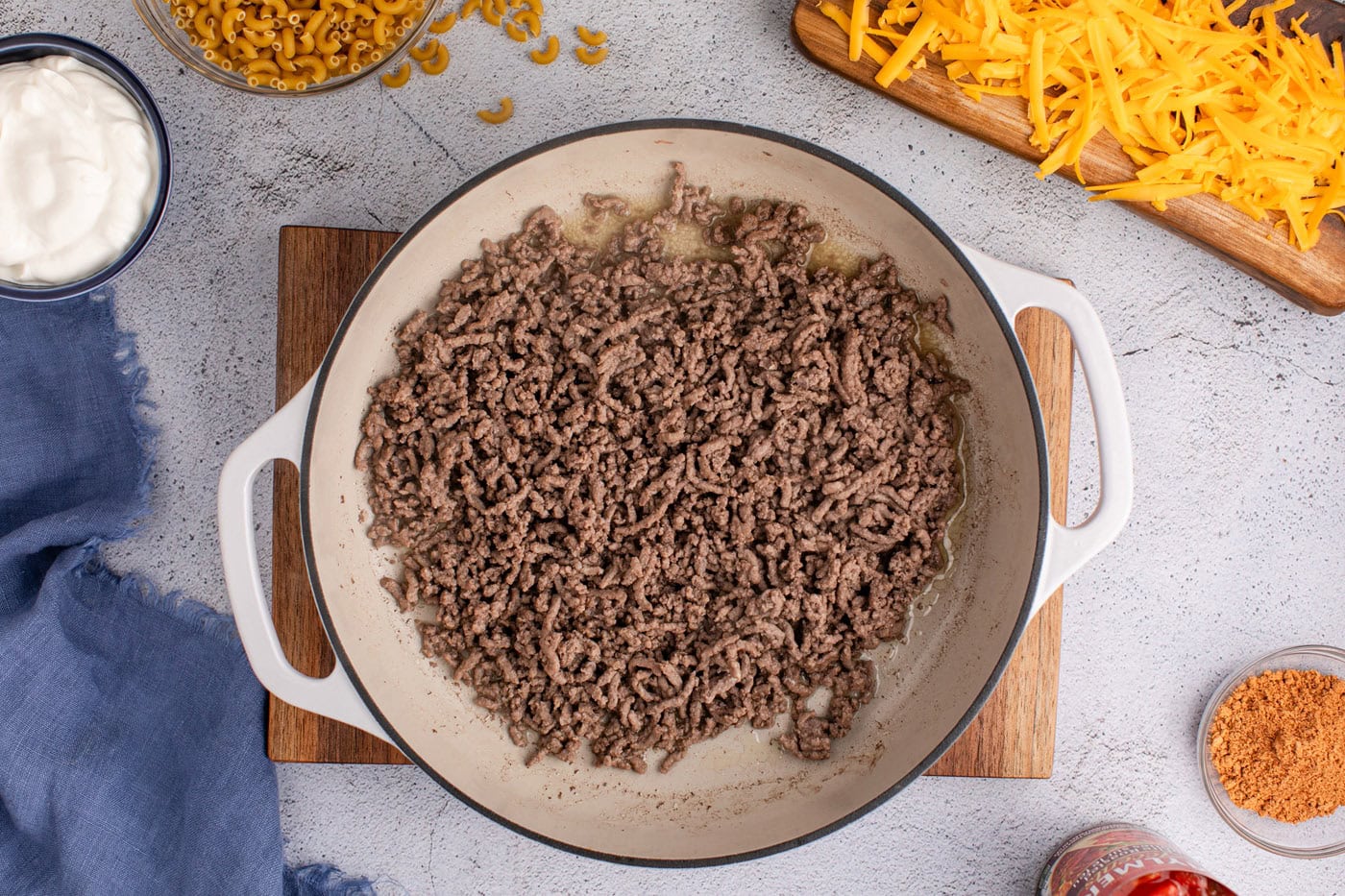 ground beef cooked in a skillet