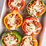 Turkey Stuffed Peppers in a baking dish