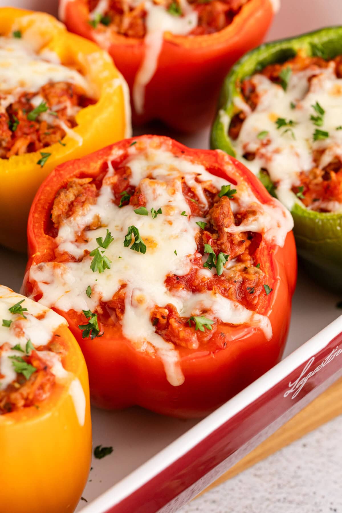 Close up photo of Turkey Stuffed Peppers in a dish