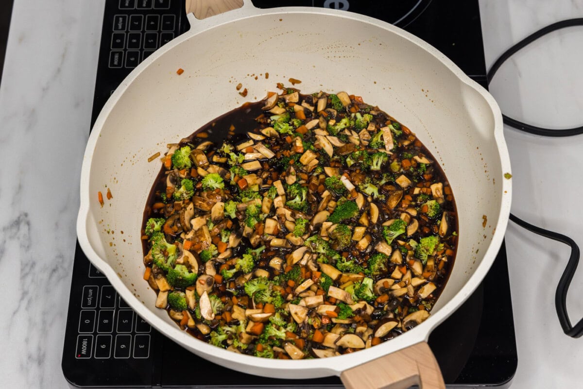 veggie burger mixture in a skillet