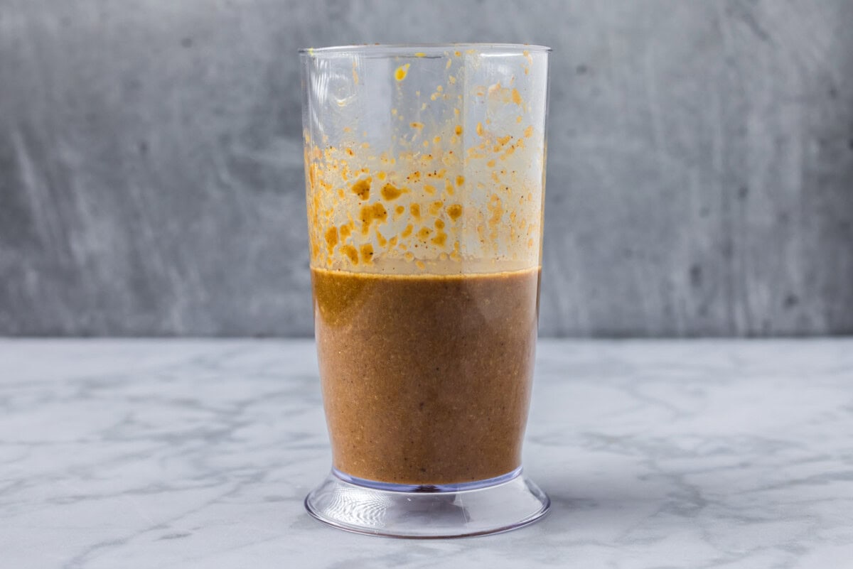 blended bourbon marinade in an immersion blender bottle