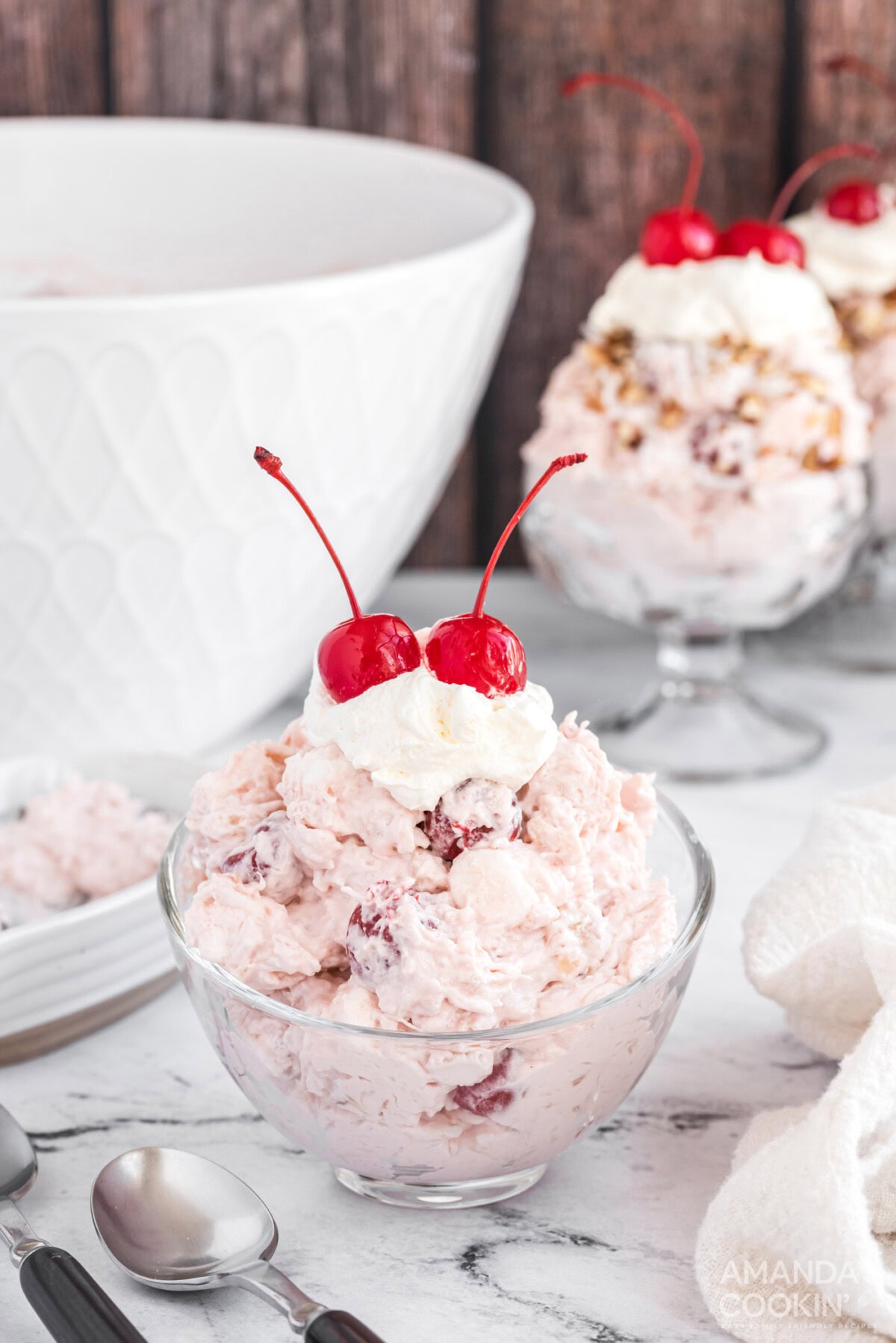 dessert dish of cherry fluff