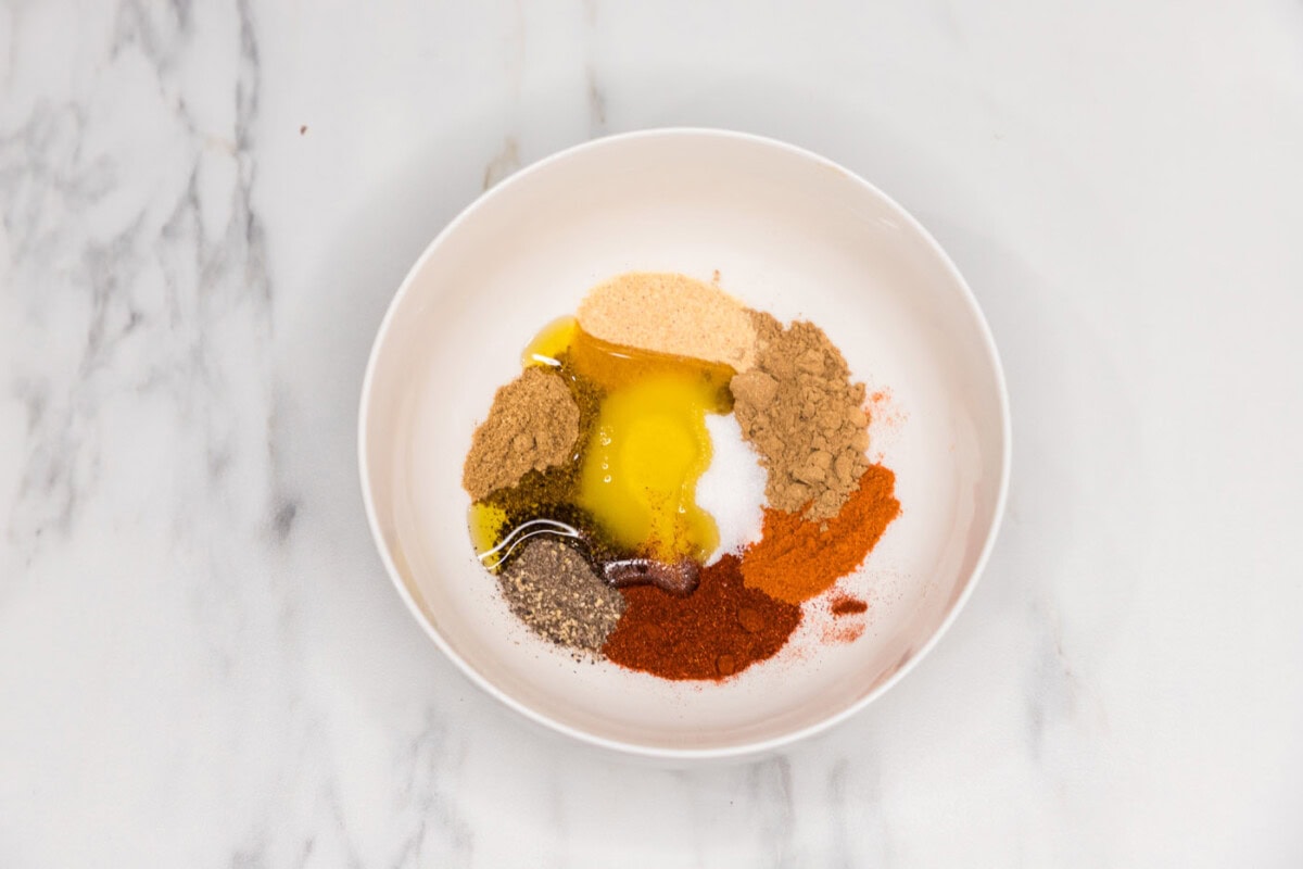 chicken shawarma marinade ingredients in a bowl