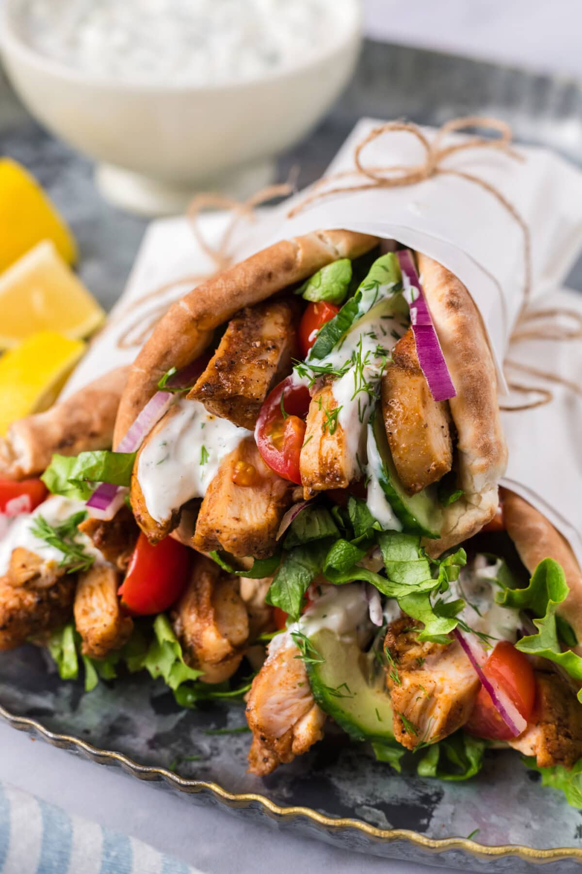 Stack of Chicken Shawarma pita wraps