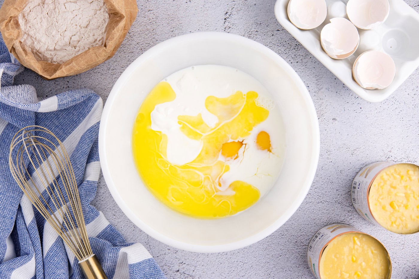 eggs and buttermilk mixture in a bowl