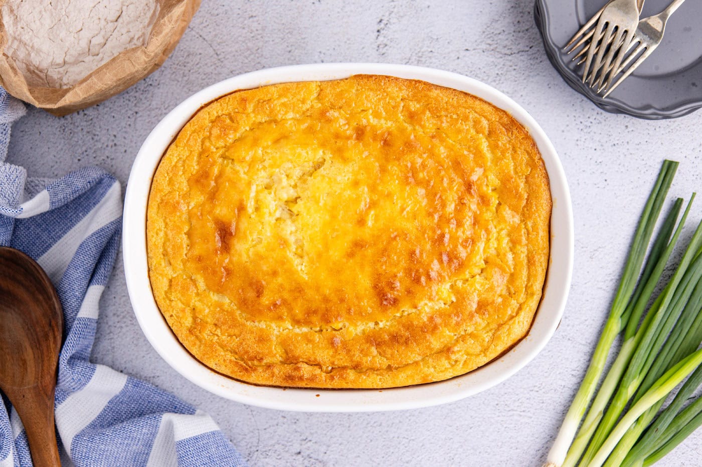 baked corn pudding in a casserole dish