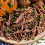 Close up photo of shredded Crockpot Roast Beef