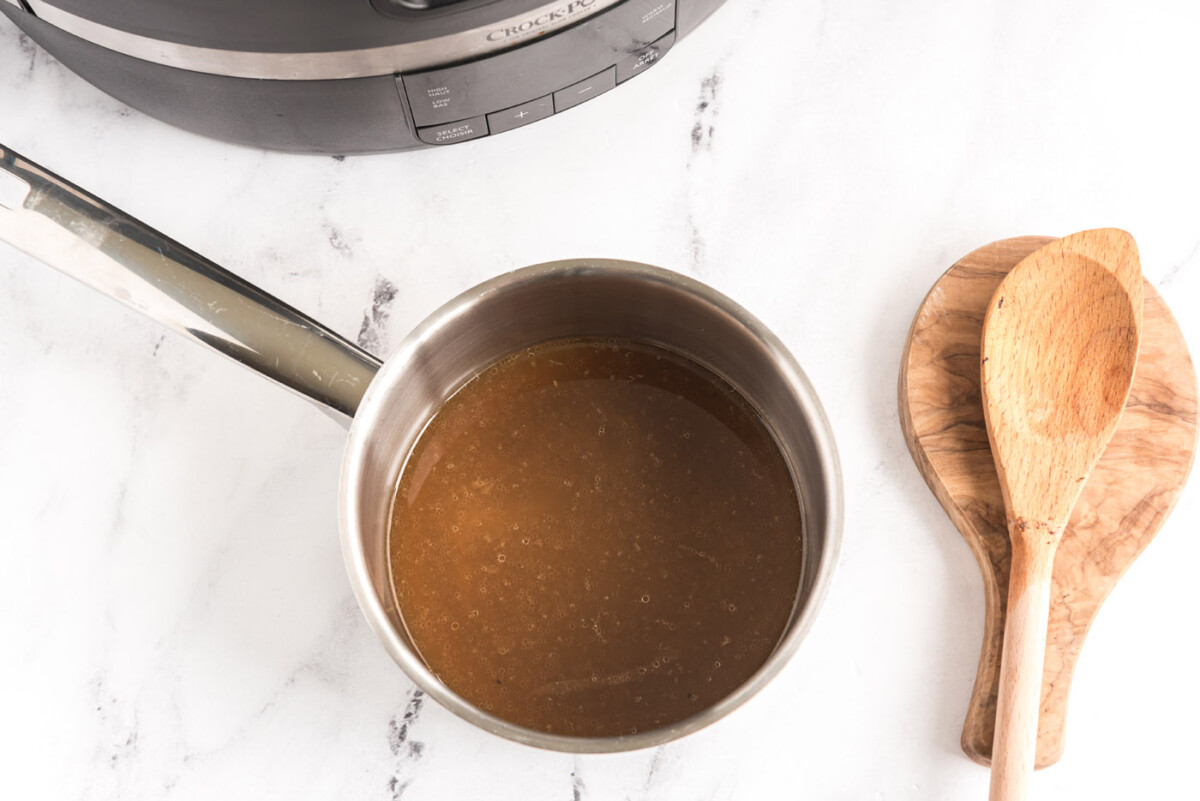 pan juices in a saucepan