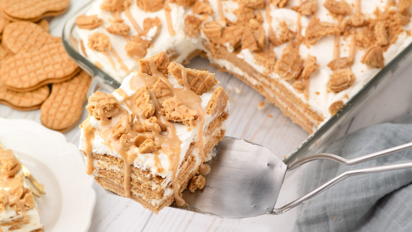 Nutter Butter Icebox Cake - Amanda's Cookin' - No Bake Desserts