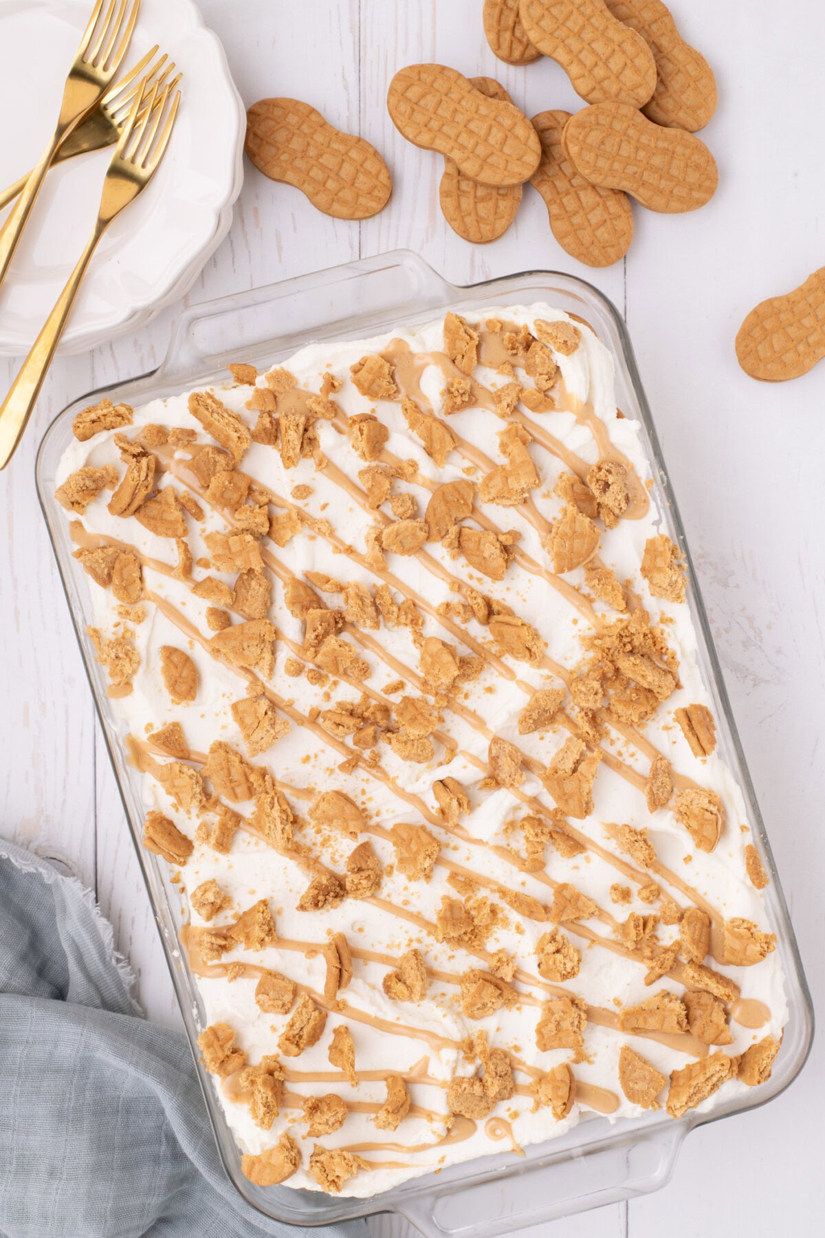 Whole Nutter Butter Icebox Cake with Nutter Butter cookies on the side