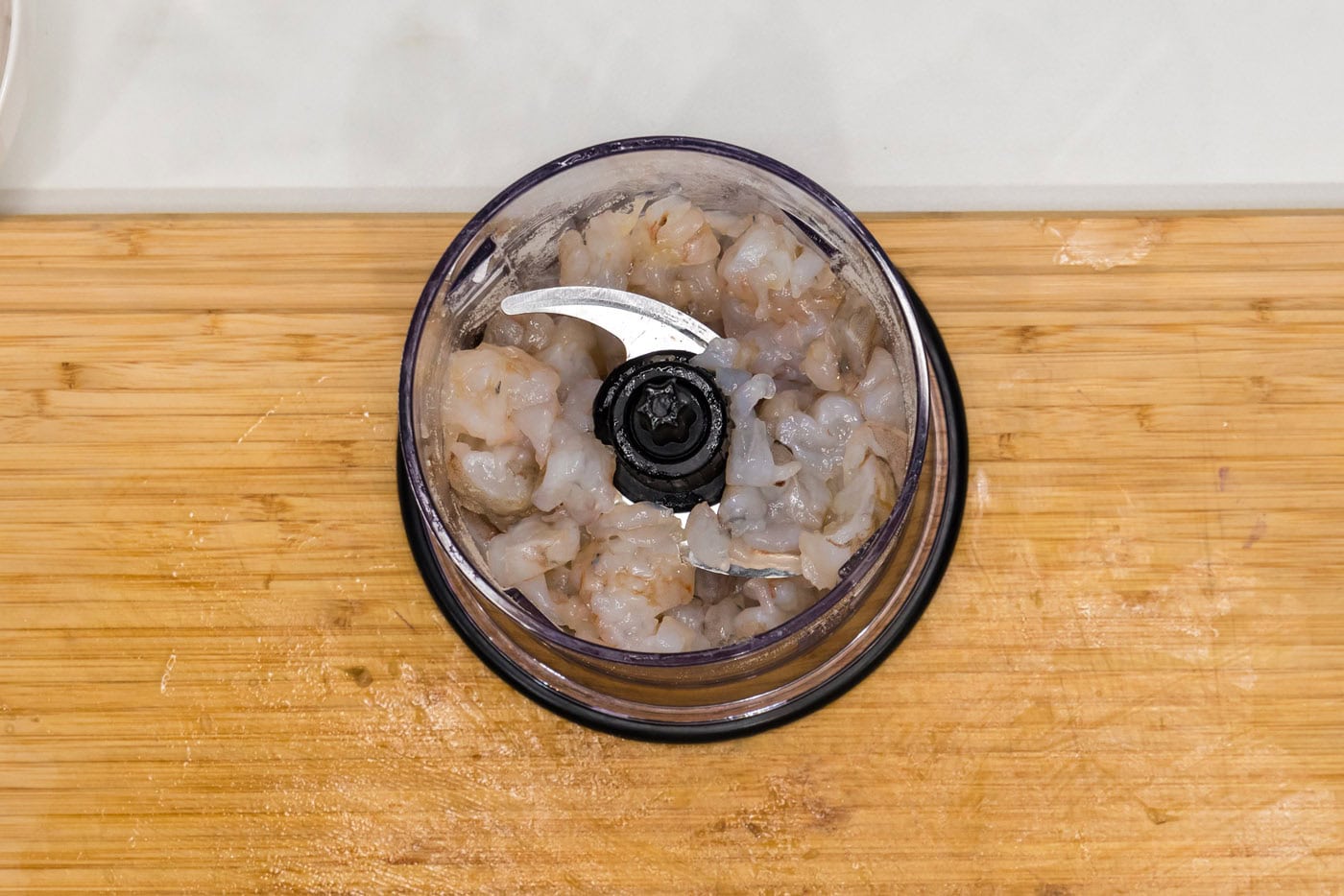 raw shrimp added to mini food chopper