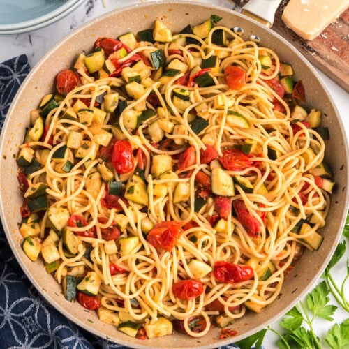 Skillet of Simple Zucchini Tomato Pasta