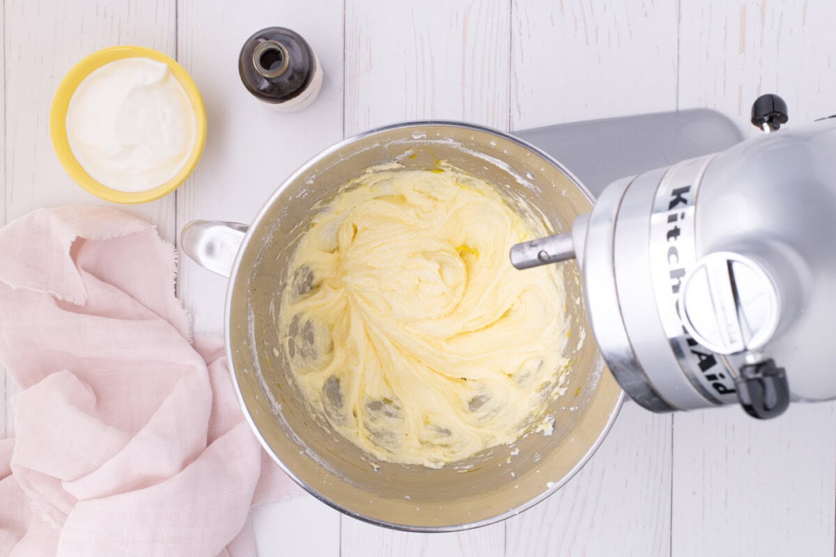 creamed butter and sugar in the bowl of a stand mixer