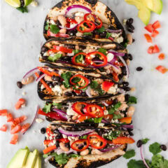 Vegetarian Tacos on a marble serving platter