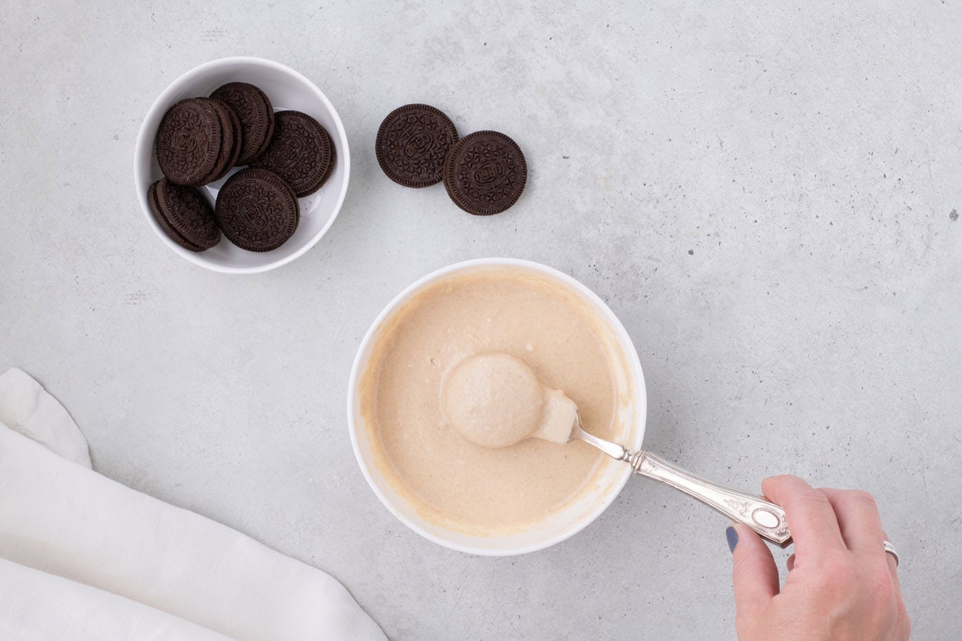 batter dipped Oreo on a fork