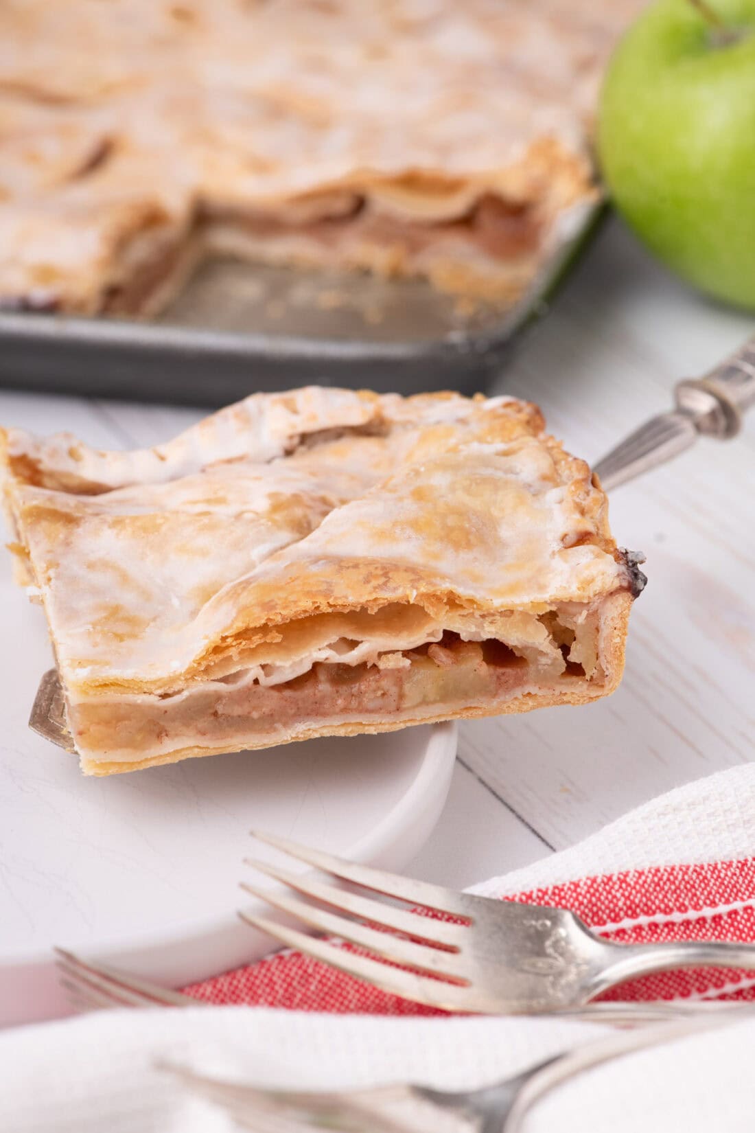 Slice of Apple Slab Pie on  a plate