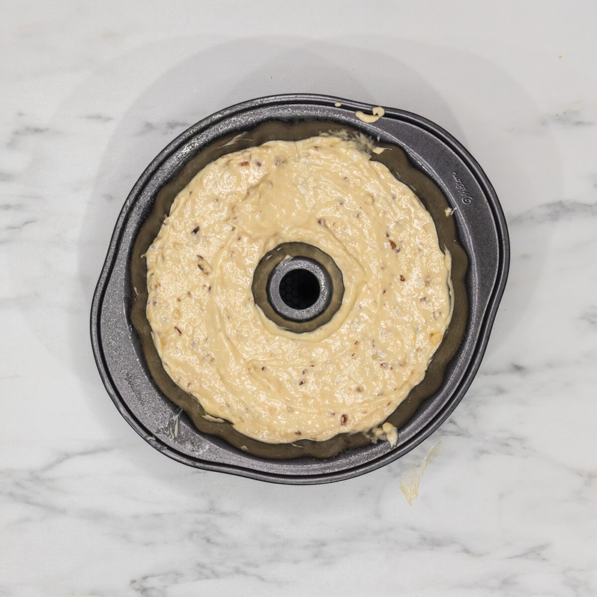 banana bundt cake in a bundt pan