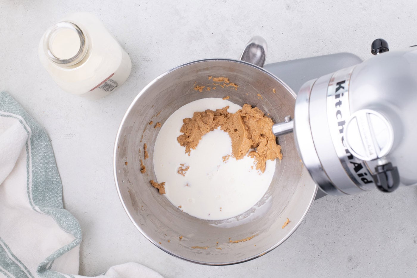 heavy whipping cream added to whipped Biscoff cookie butter mixture