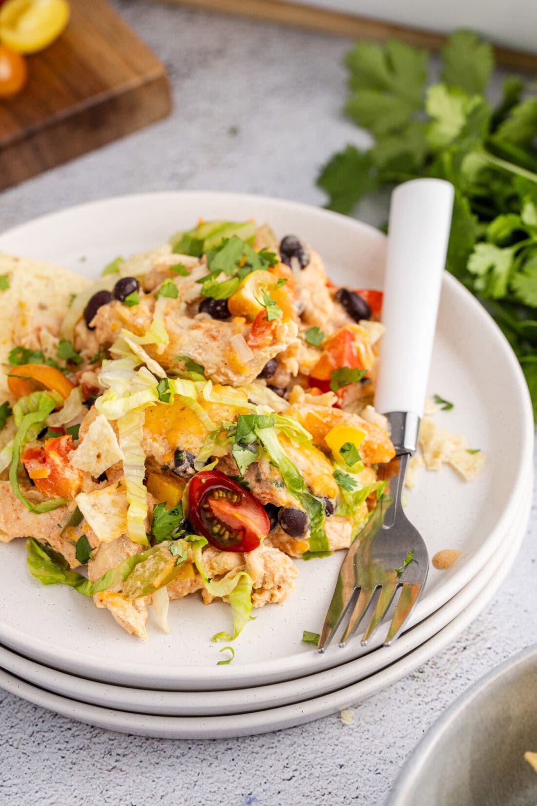 Serving of Chicken Taco Casserole on a plate