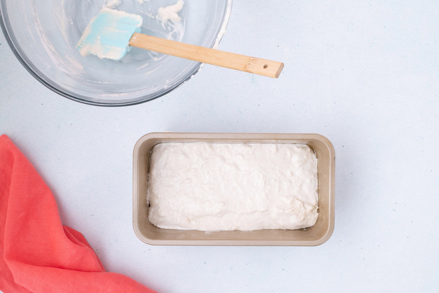 ice cream bread batter in a loaf pan