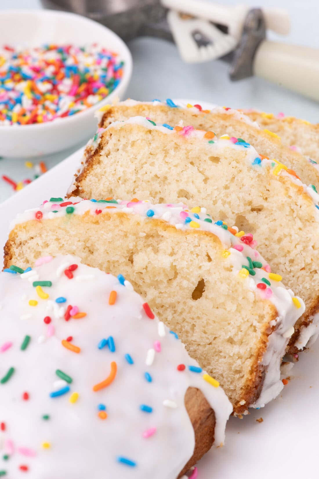 Close up photo of slices of Ice Cream Bread