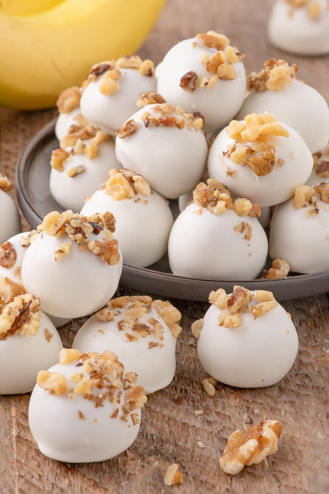 Banana Truffles piled up on a plate