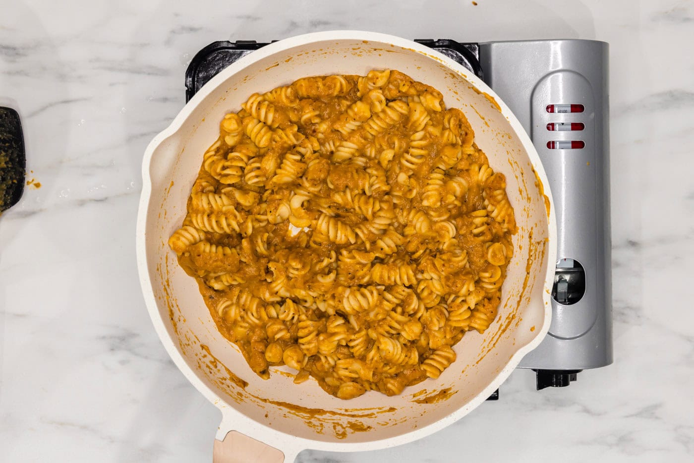 butternut squash pasta in a skillet