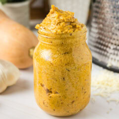 Close up photo of a jar of Butternut Squash Pasta Sauce