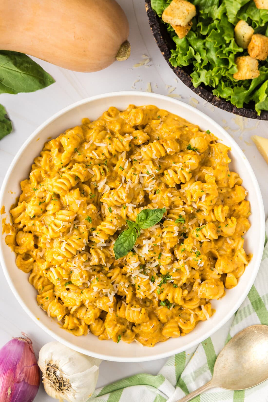 Plate of pasta covered in Butternut Squash Pasta Sauce