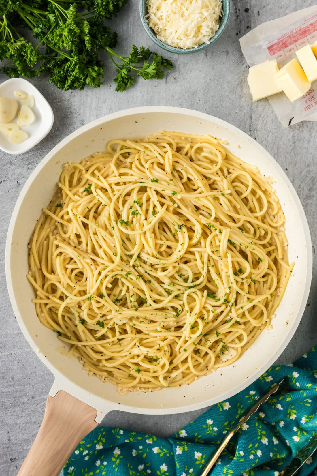 Skillet of Garlic Butter Pasta