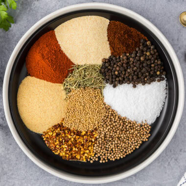 Spices needed for Homemade Montreal Steak Seasoning in a bowl