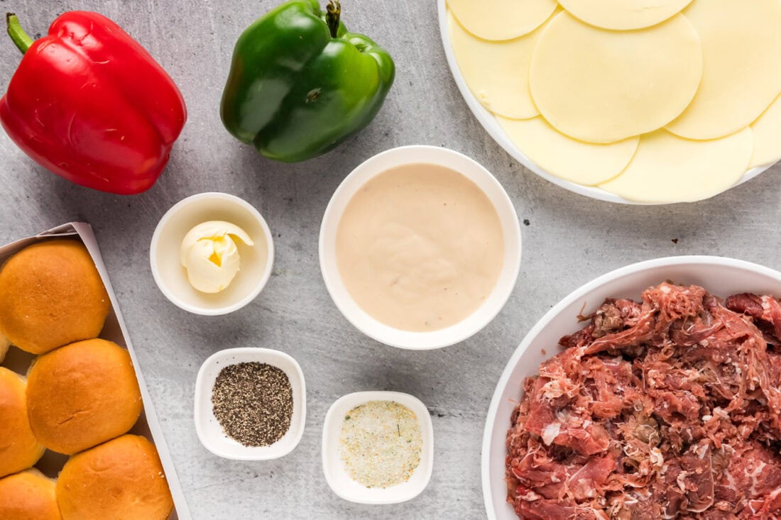 Ingredients for Philly Cheesesteak Sliders