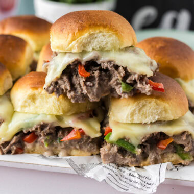 Stack of three Philly Cheesesteak Sliders