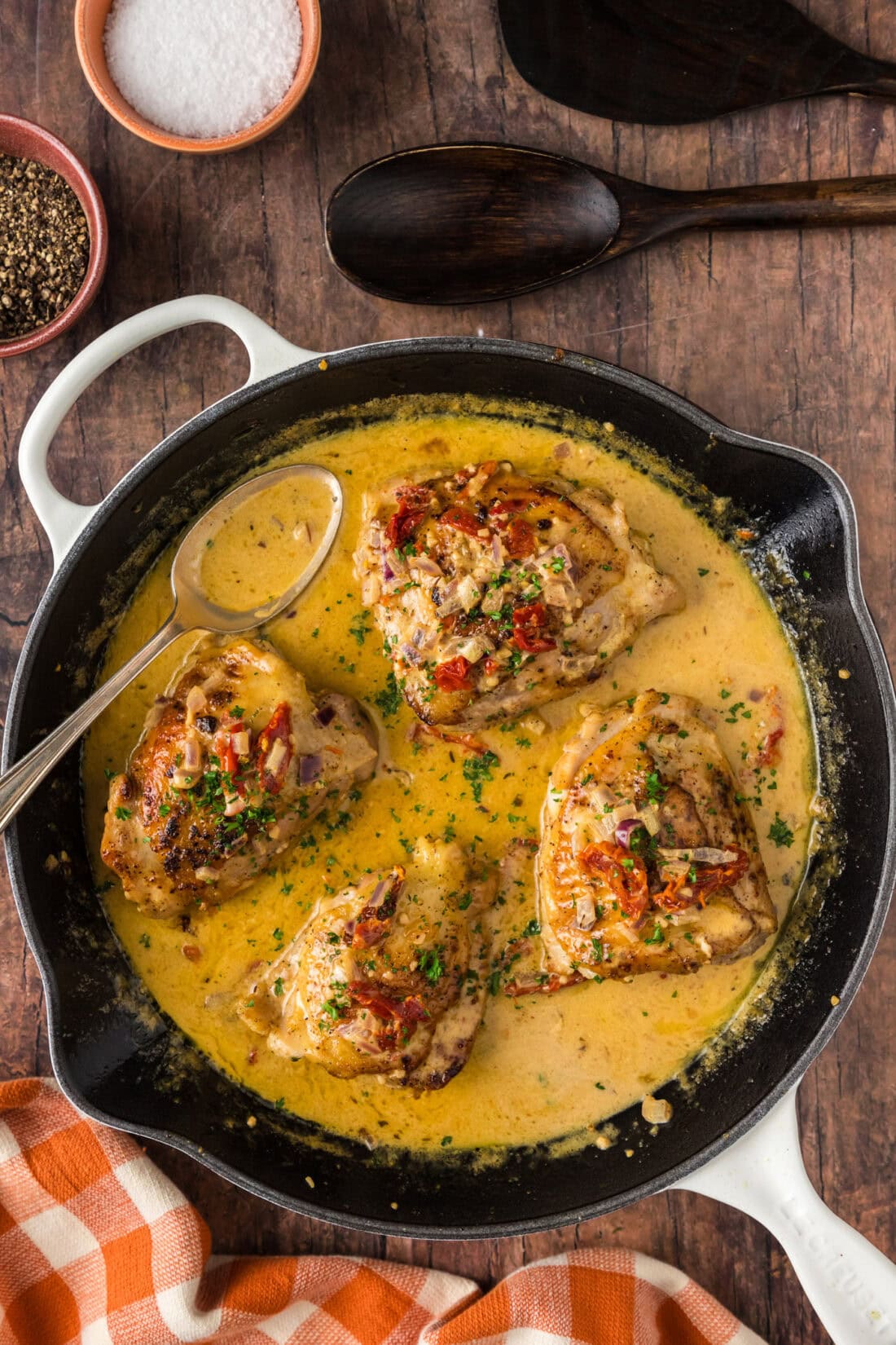 Overhead photo of Skillet Chicken Thighs