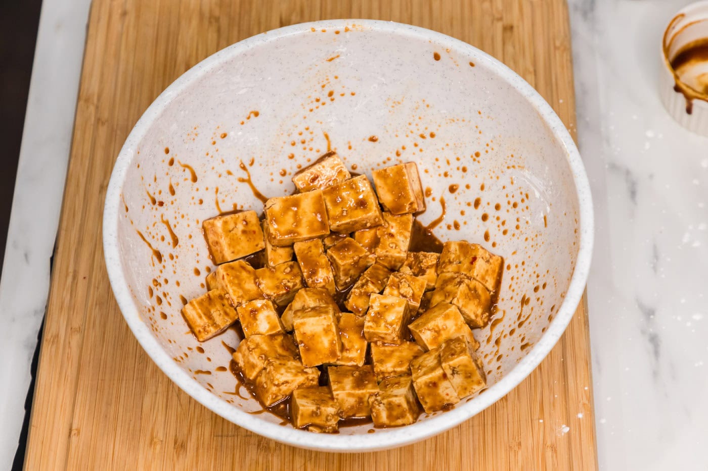 marinated tofu in a bowl