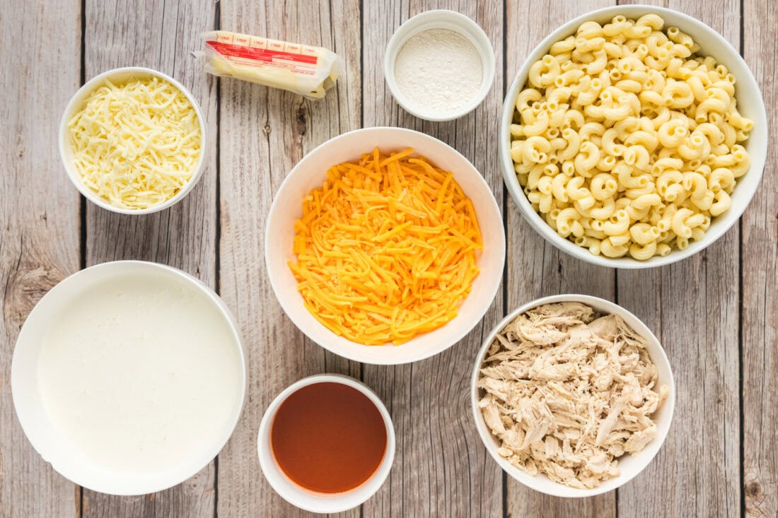 Ingredients for Buffalo Chicken Mac and Cheese