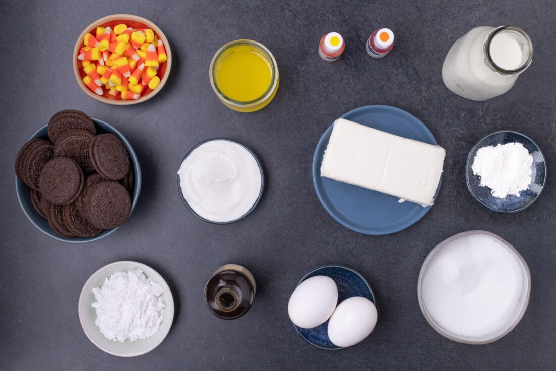 Ingredients for Mini Candy Corn Cheesecakes