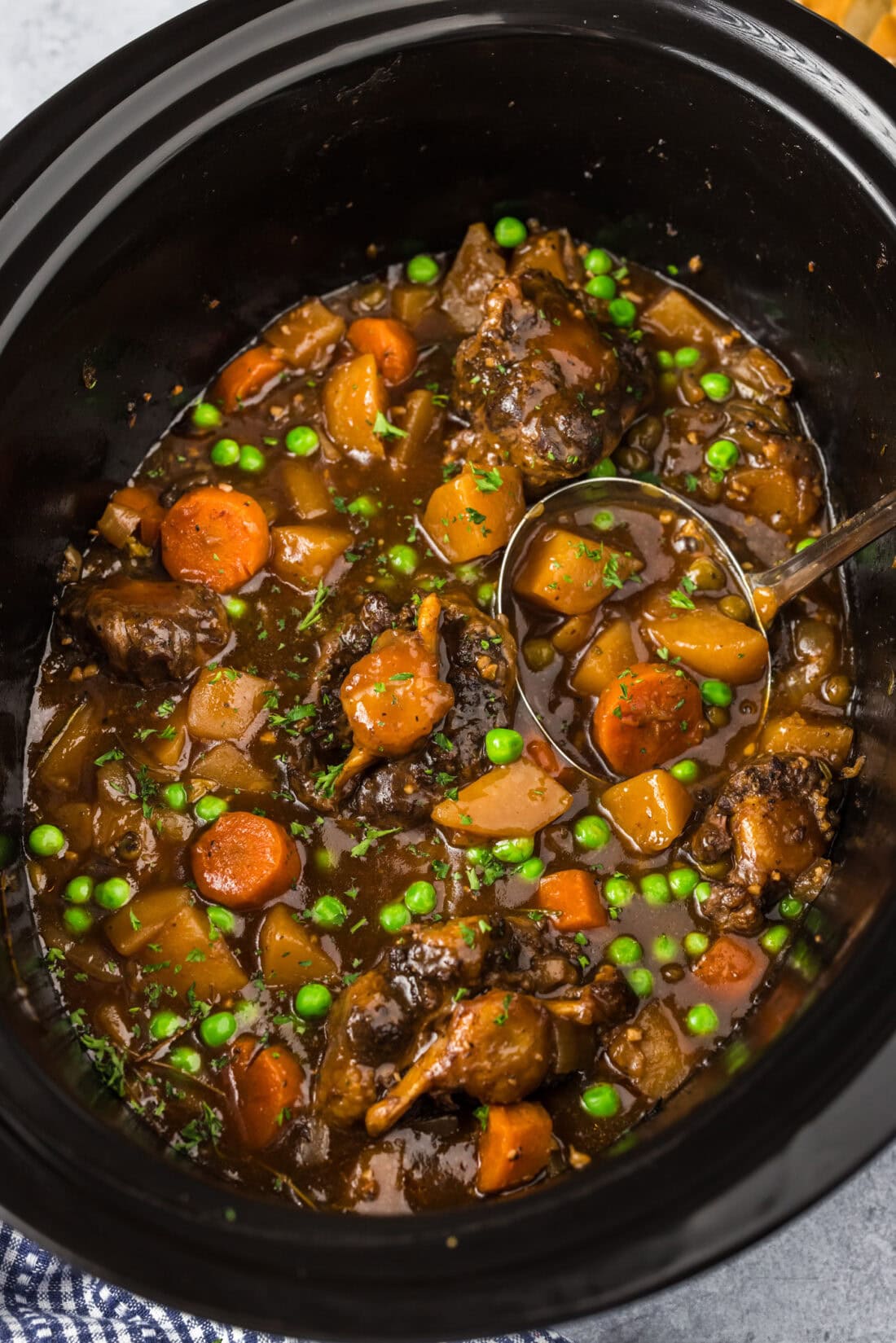 Close up photo of Slow Cooker Oxtail in a crockpot