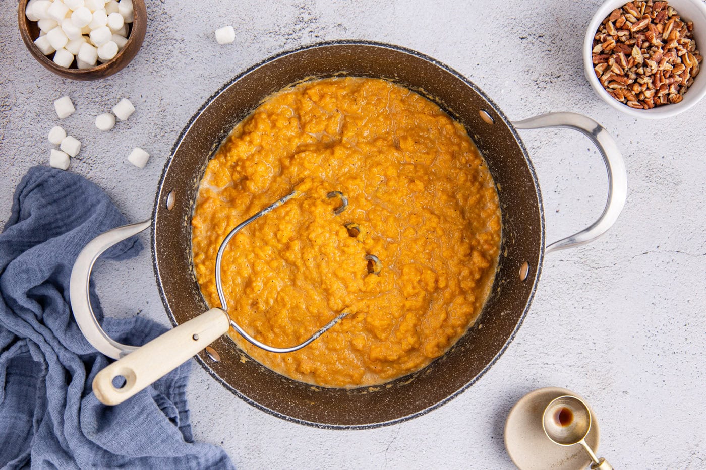 mashed sweet potatoes in a pot