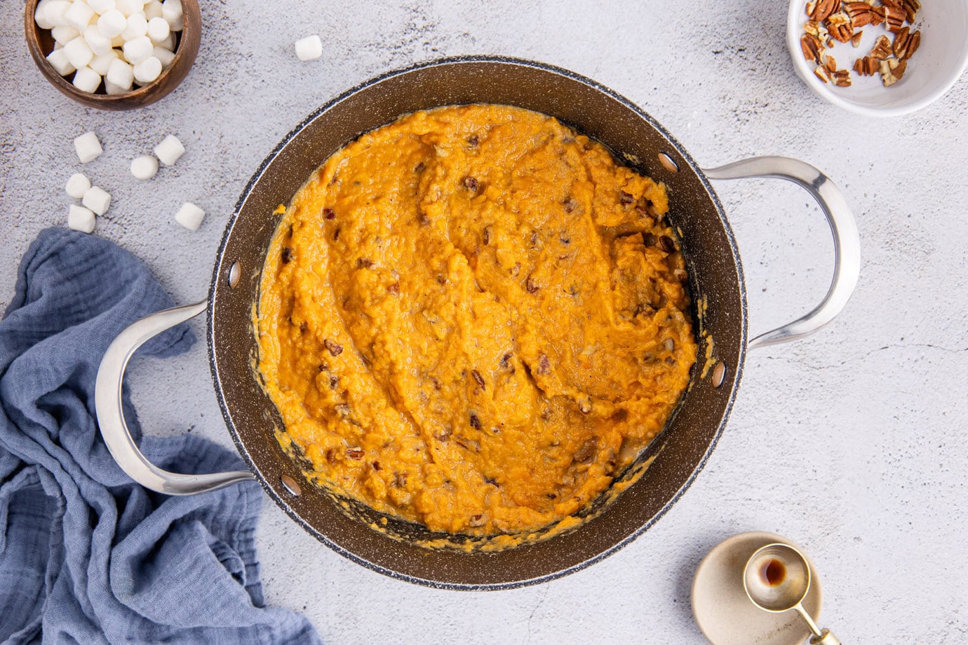 sweet potato casserole filling in a pot