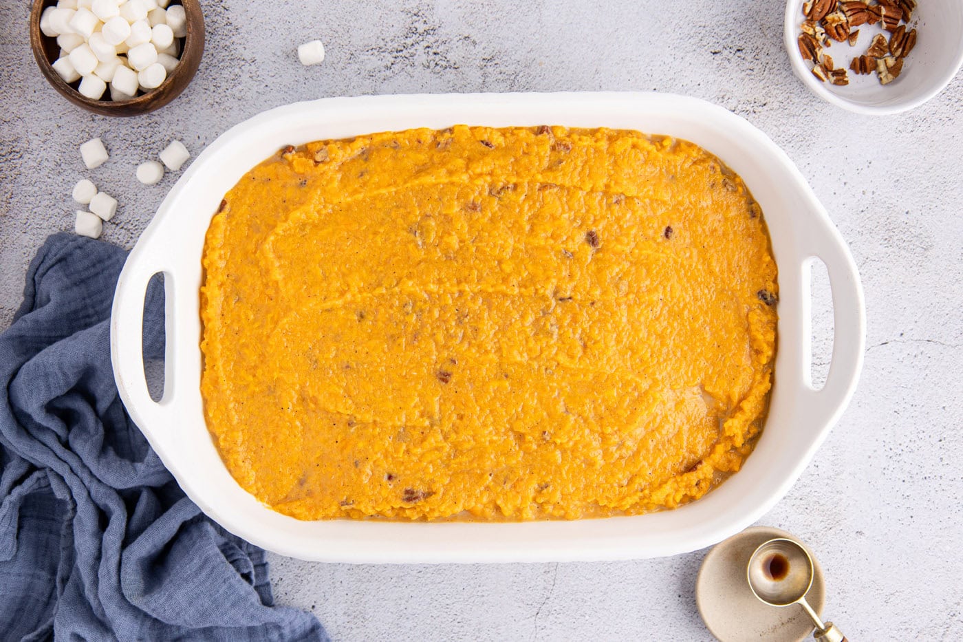 sweet potato casserole in a baking dish