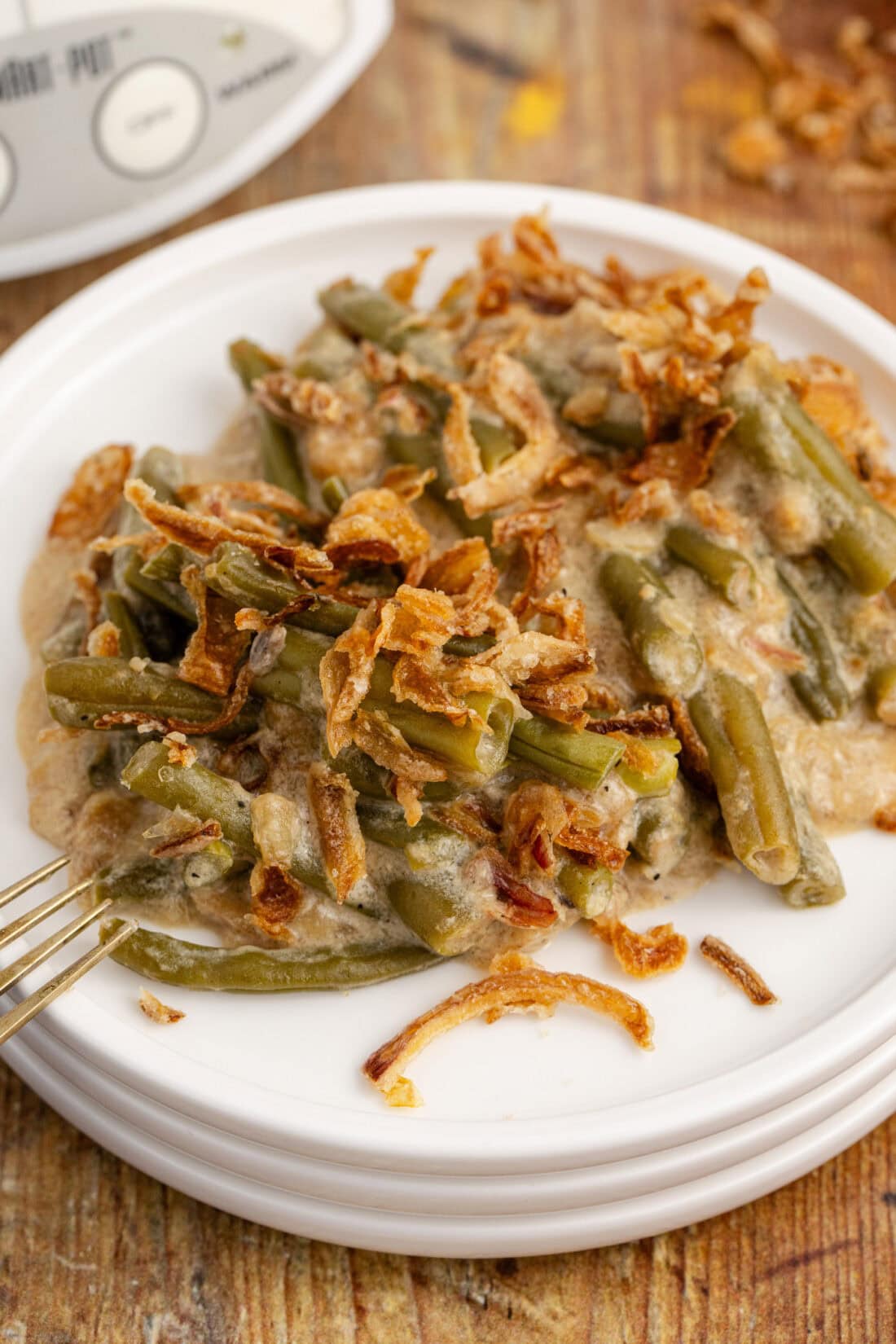 Plate of Crockpot Green Bean Casserole