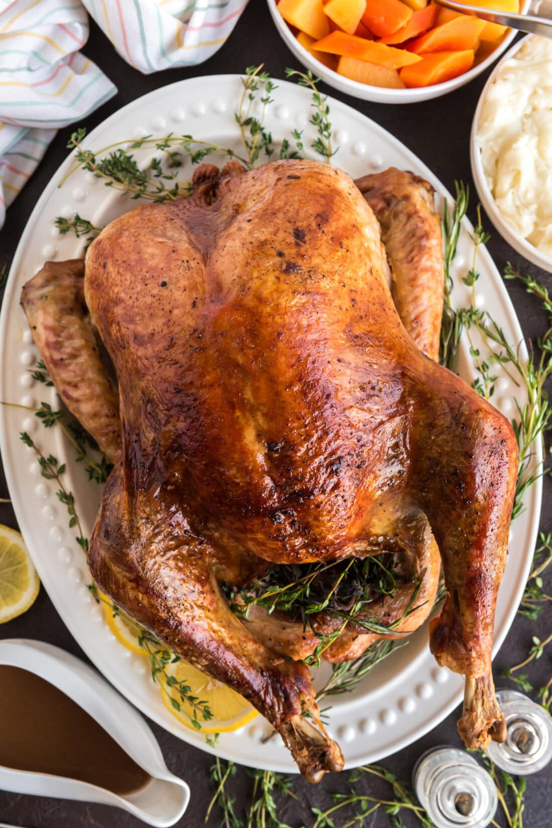 Roasted Turkey on a white serving platter