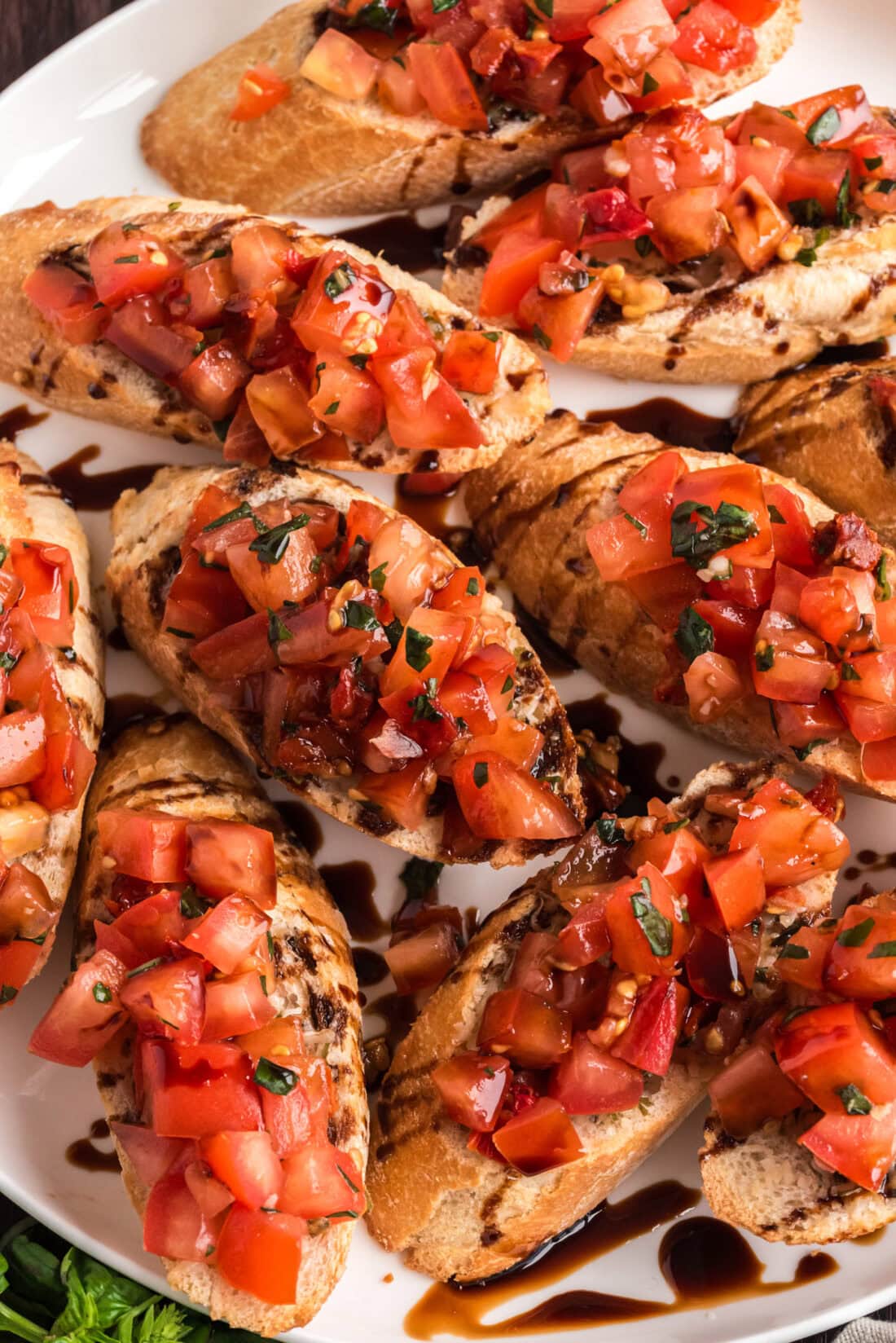 Bruschetta topped with balsamic glaze