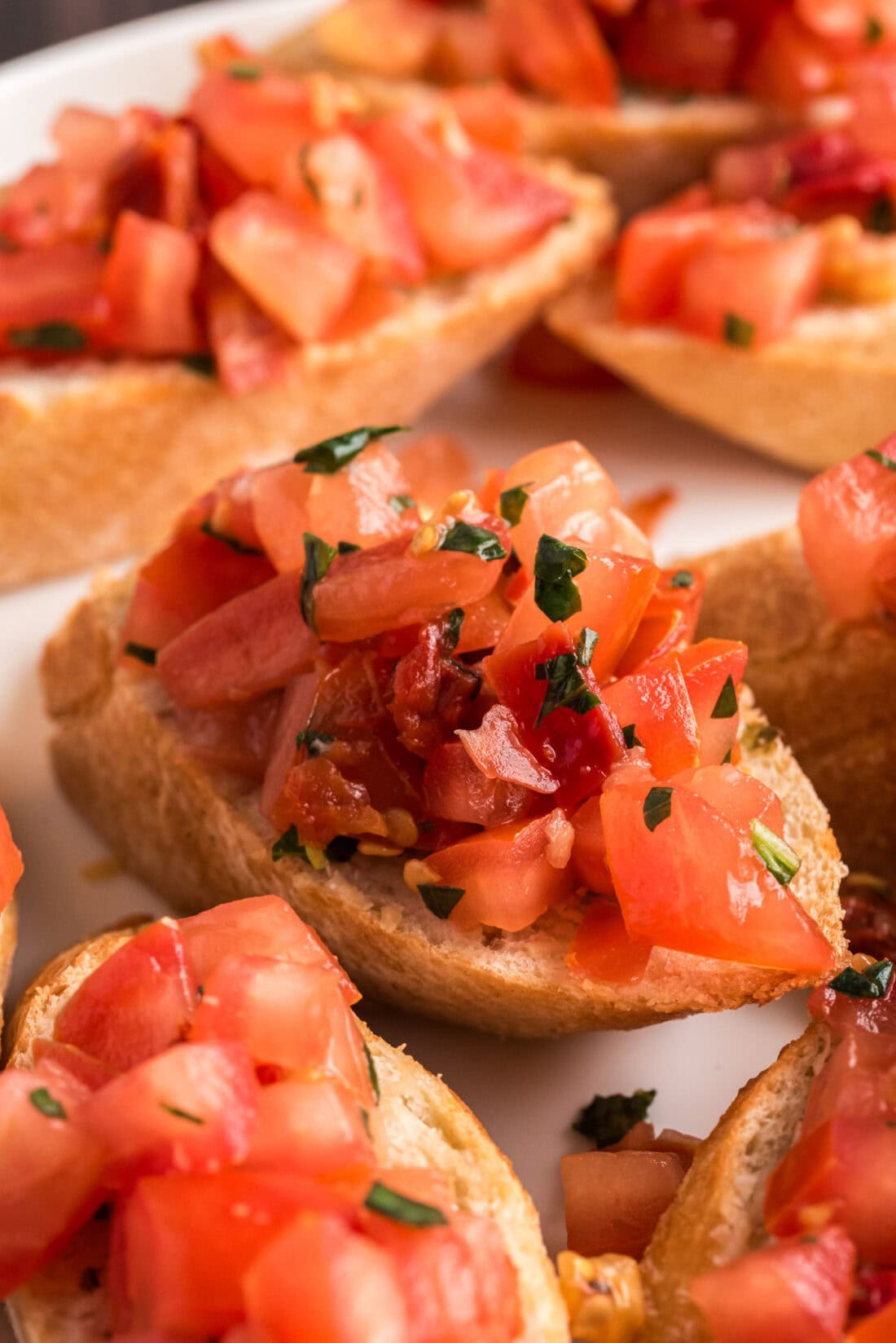 Close up photo of Bruschetta on top of baguette slices 