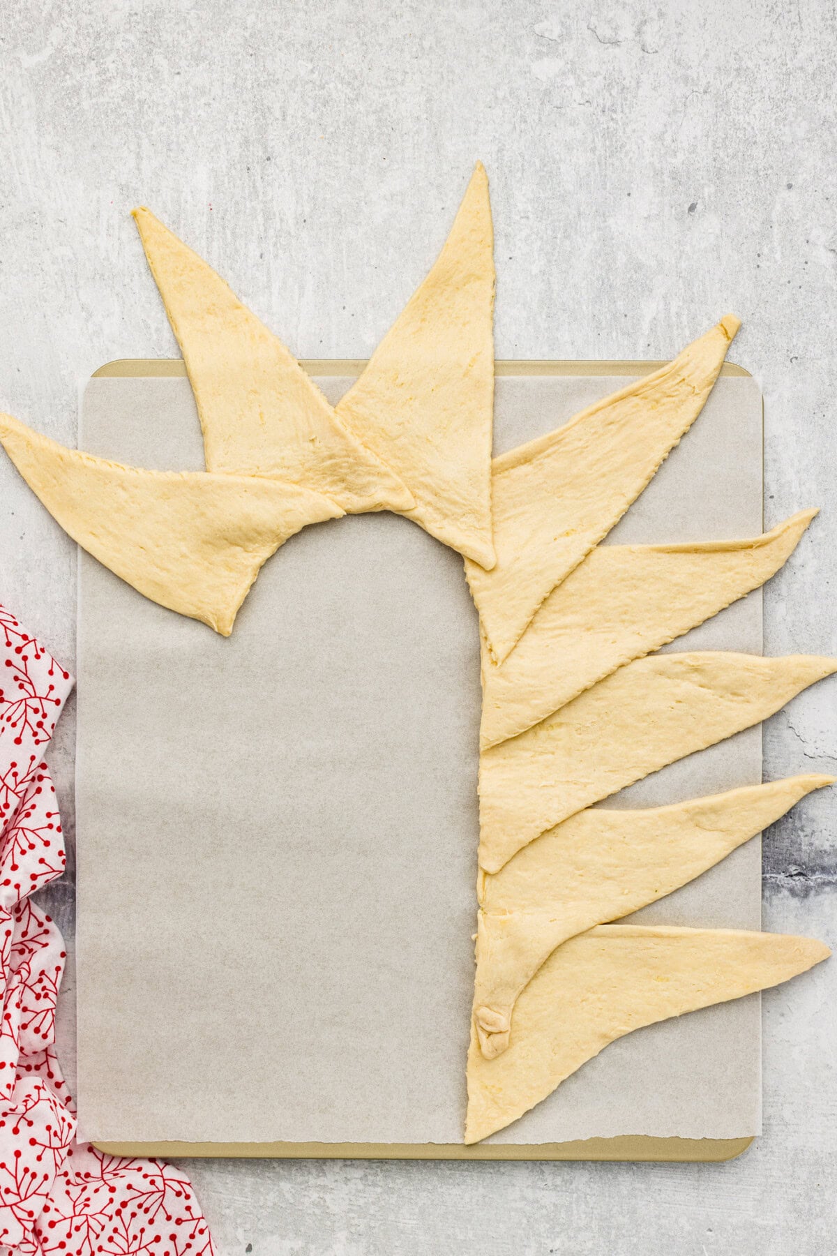 crescent roll triangles shaped like a candy cane