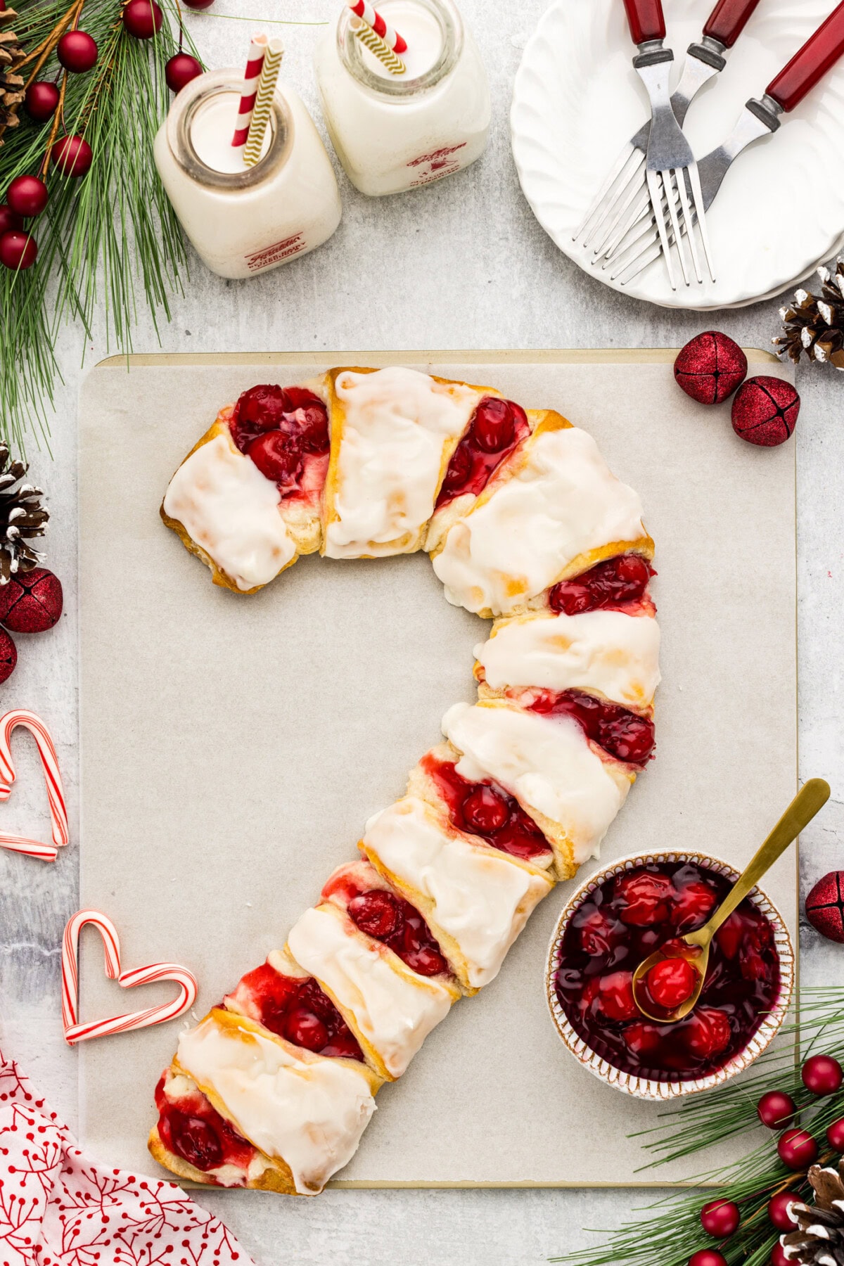 Candy Cane Danish with plates and extra filling to the side