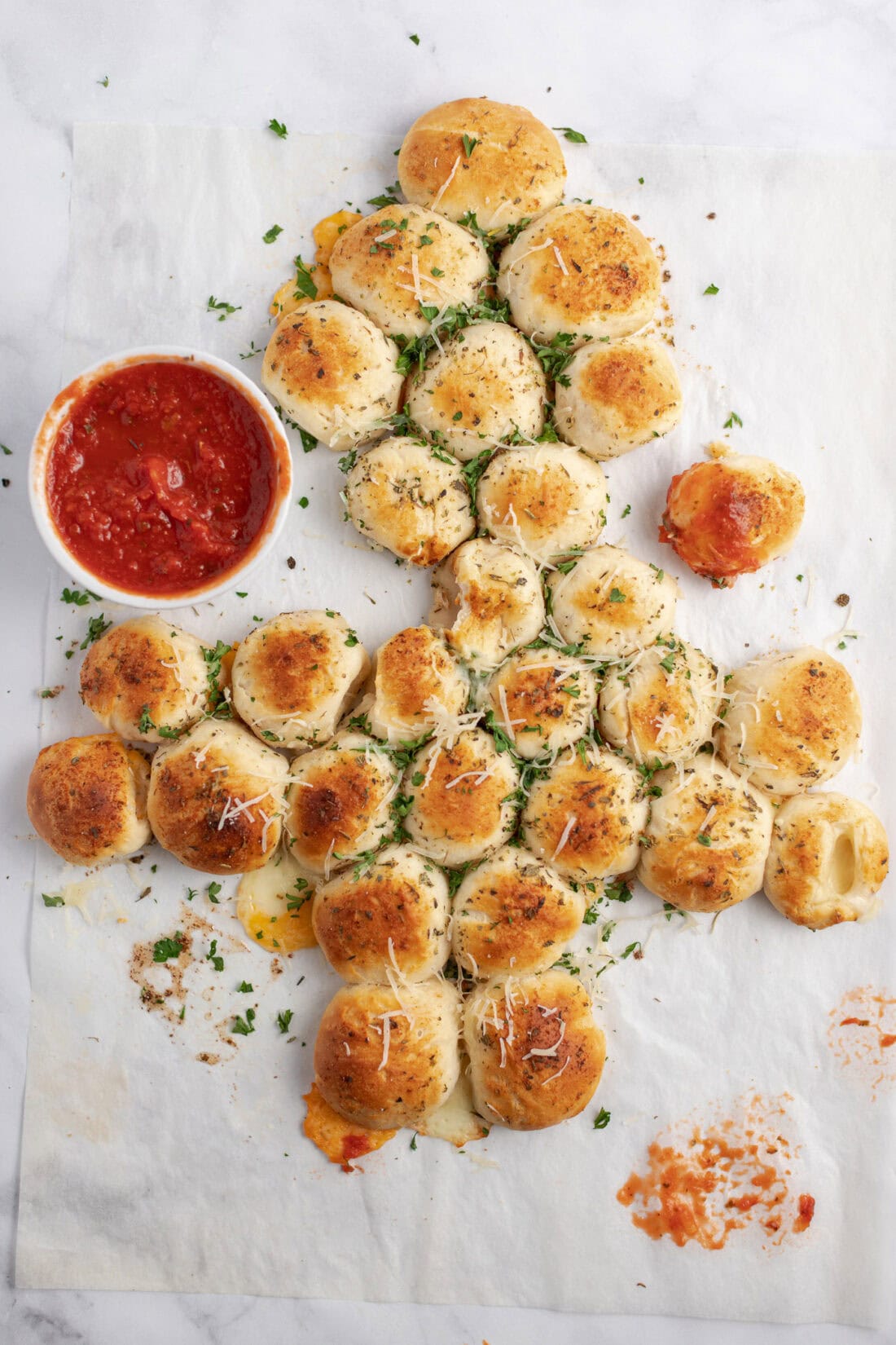 Christmas Tree Pull Apart Bread with pieces removed