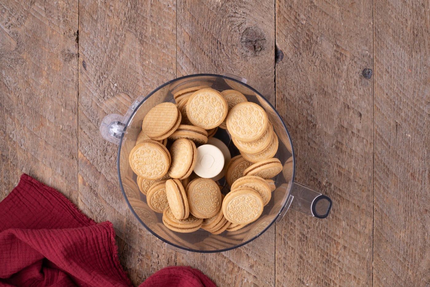 golden Oreos in a food processor