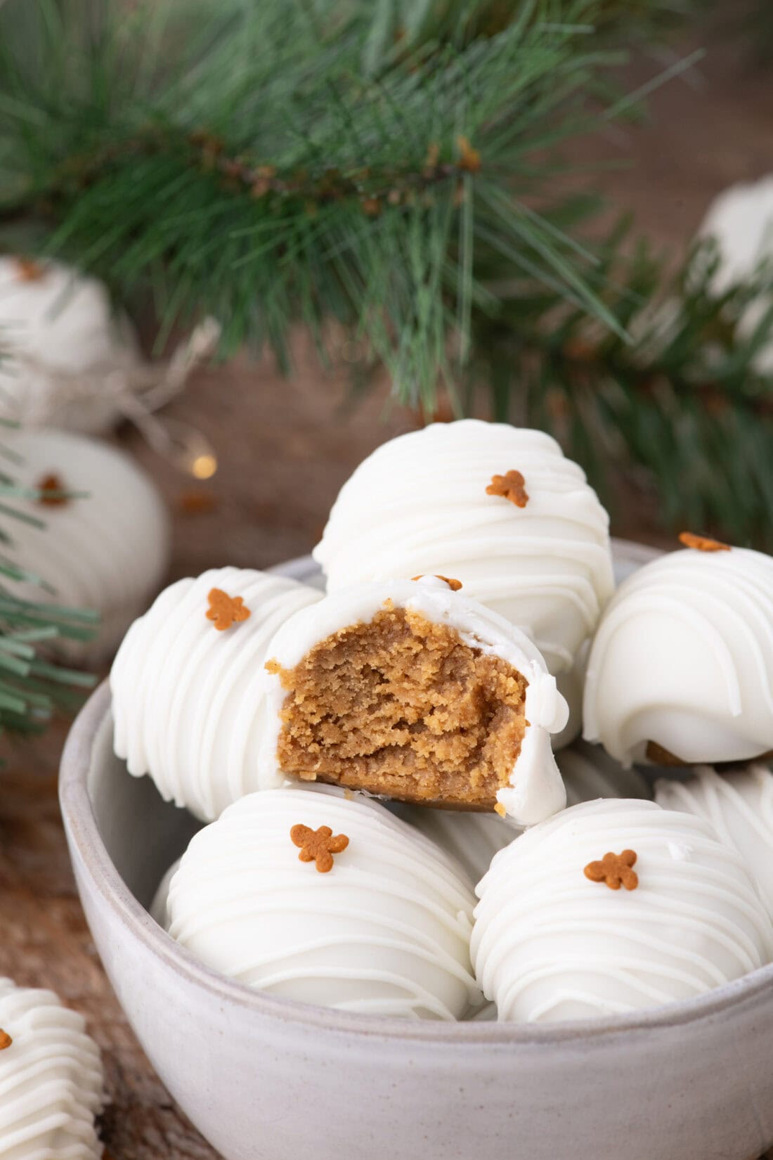 Gingerbread Oreo Truffles piled in a bowl